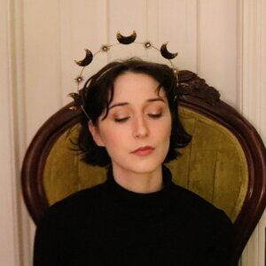 Crescent Moon and Stars Crystal Black Glitter and Foil Halo Headband